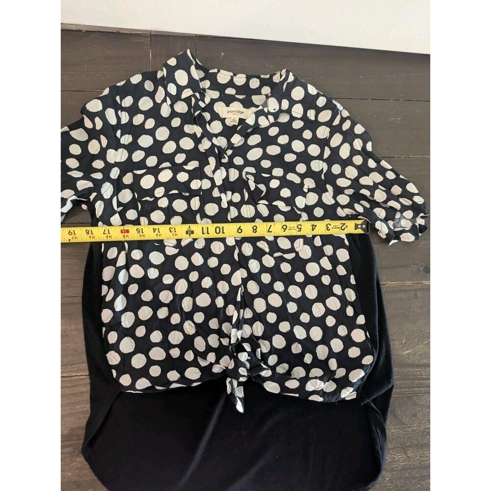 Porridge Womens Black White Polka Dot Shirt Top Sz Small Anthropologie Brand - Picture 5 of 11